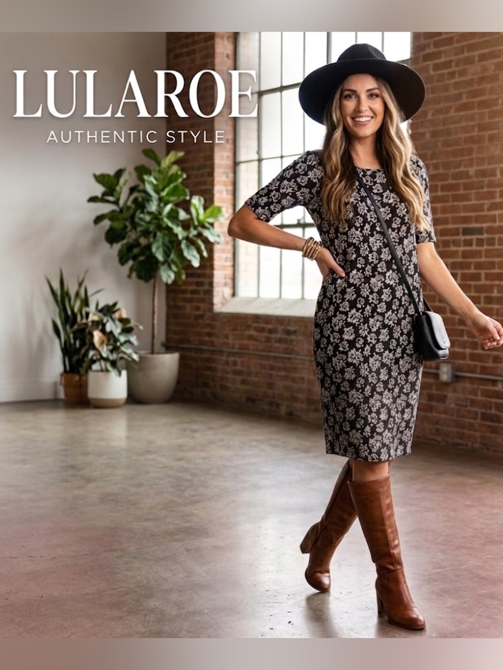 LuLaRoe Monochrome Floral Pattern short sleeve sheath midi dress cream/Black XL